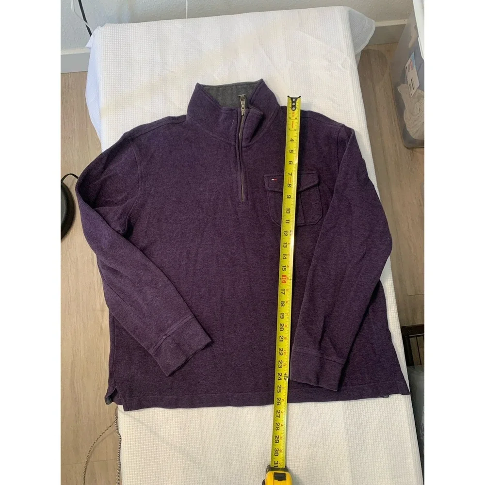 (E-191)Tommy Hilfiger Men's Pullover Sweater Large Purple 1/4 Zip‎ Cotton Casual